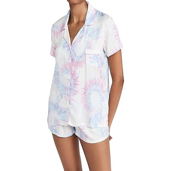 Splendid Tie Dye Pajama Set Women Small Short Sleeve Button Top Shorts - Picture 1 of 7